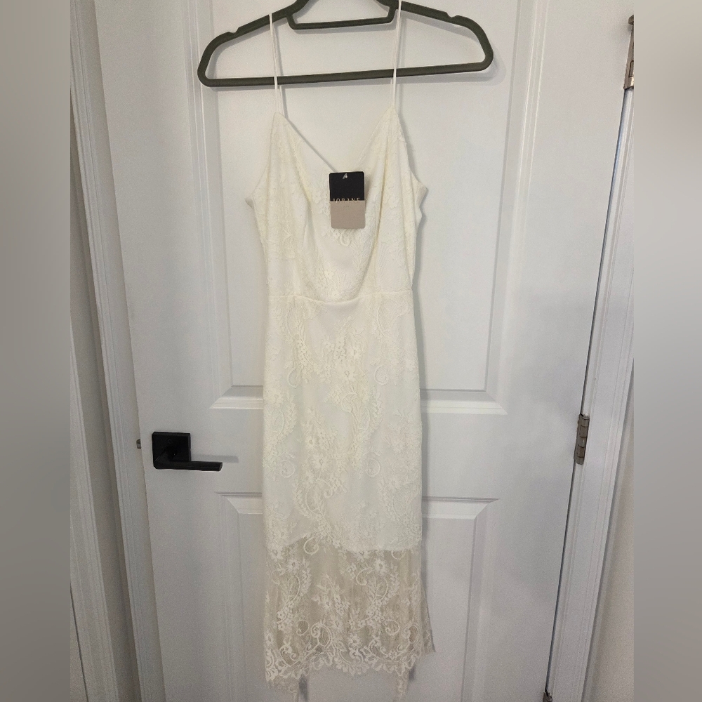 Charming Cream Lace Strapless Slip Dress with Delicate Spaghetti Straps